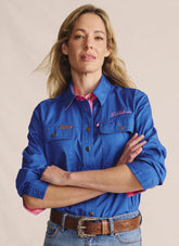 Spencer Full Placket Work Shirt - Mid Blue