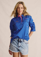 Camfield Half Placket Work Shirt - Mid Blue