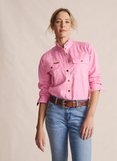 Lilly Pilly Frill Neck Full Placket Work Shirt - Pale Pink