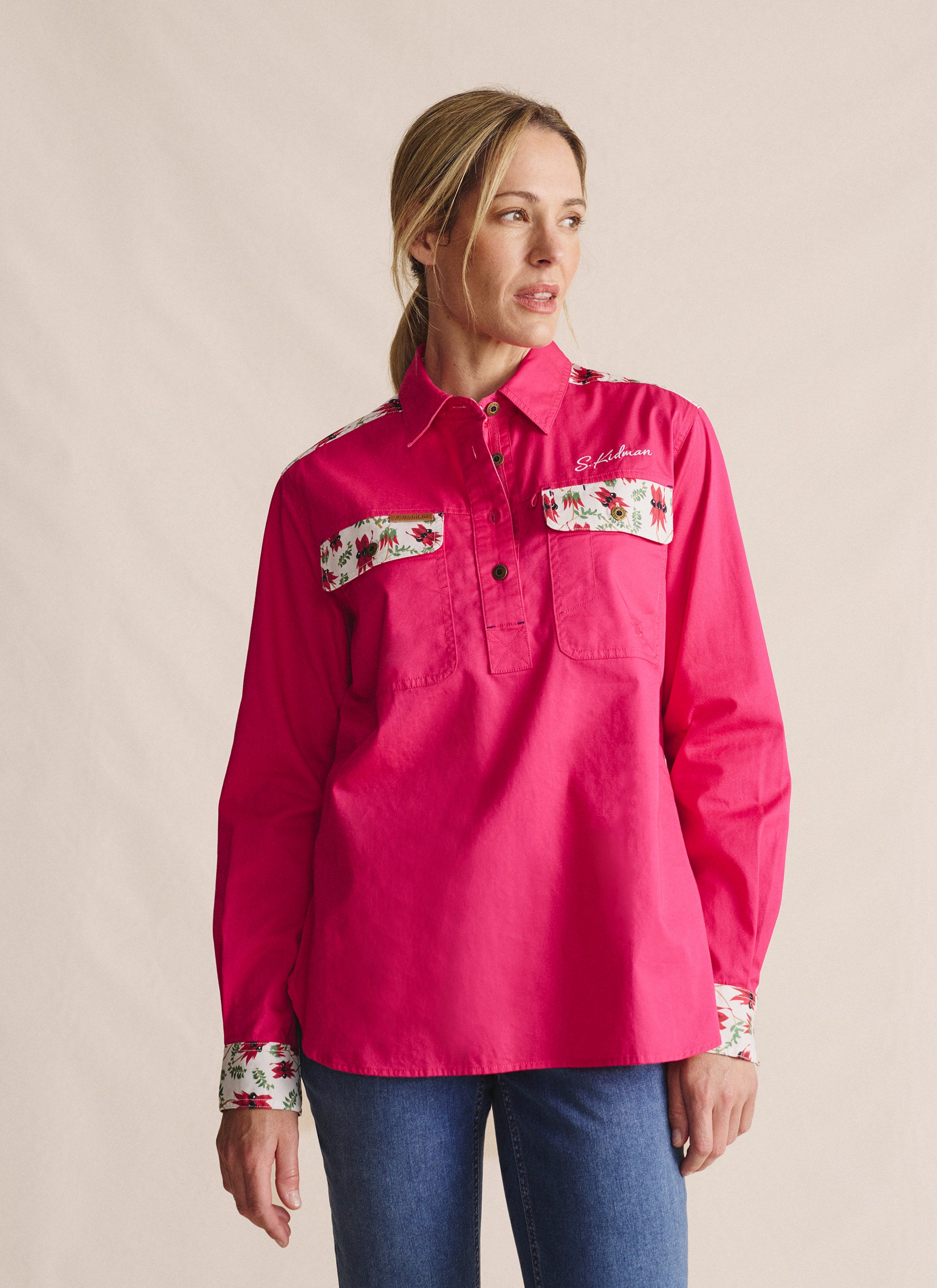 Camfield Half Placket Work Shirt - Bright Pink