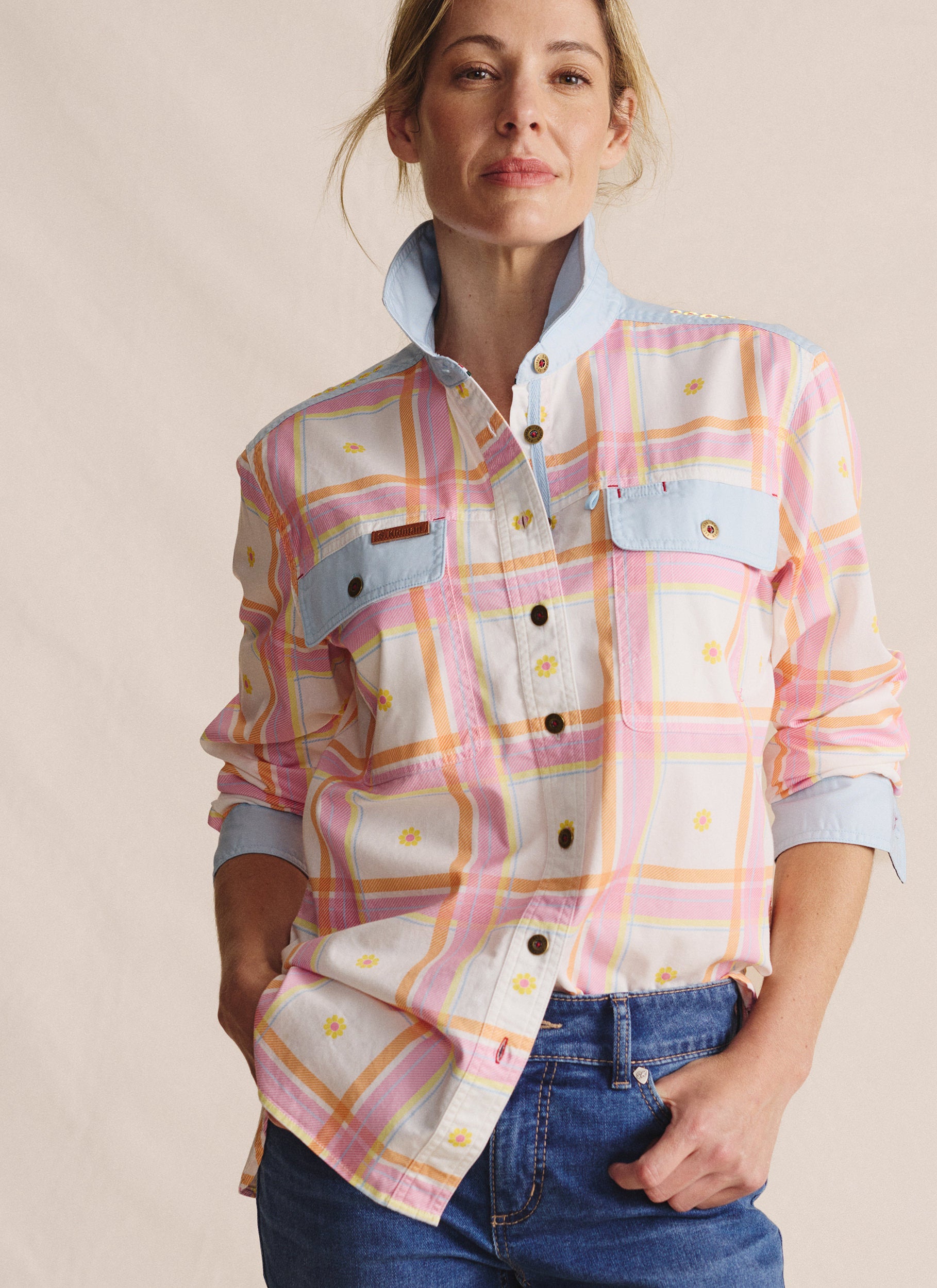 Spencer Full Placket Work Shirt - Pale Pink