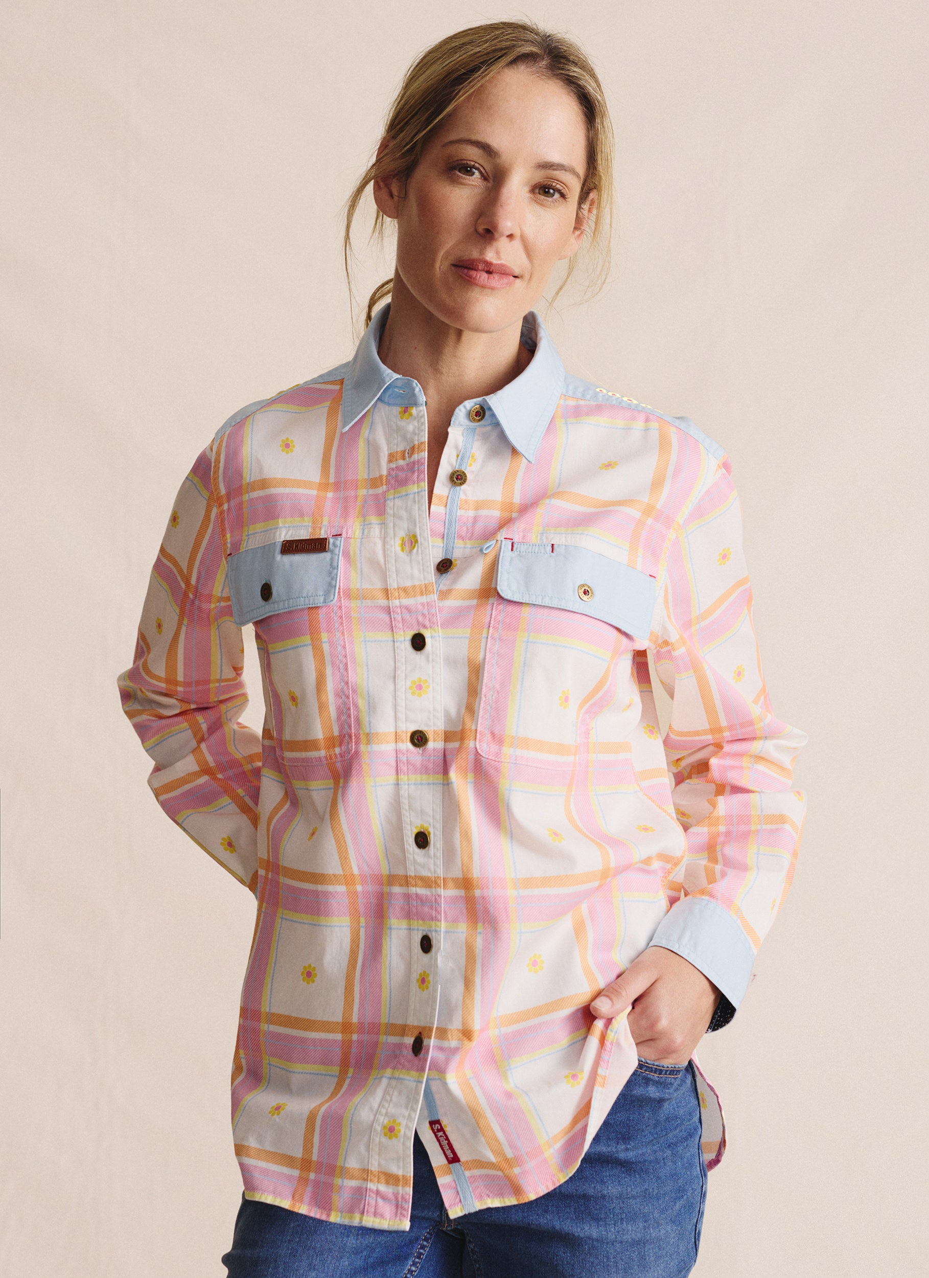 Spencer Full Placket Work Shirt - Pale Pink