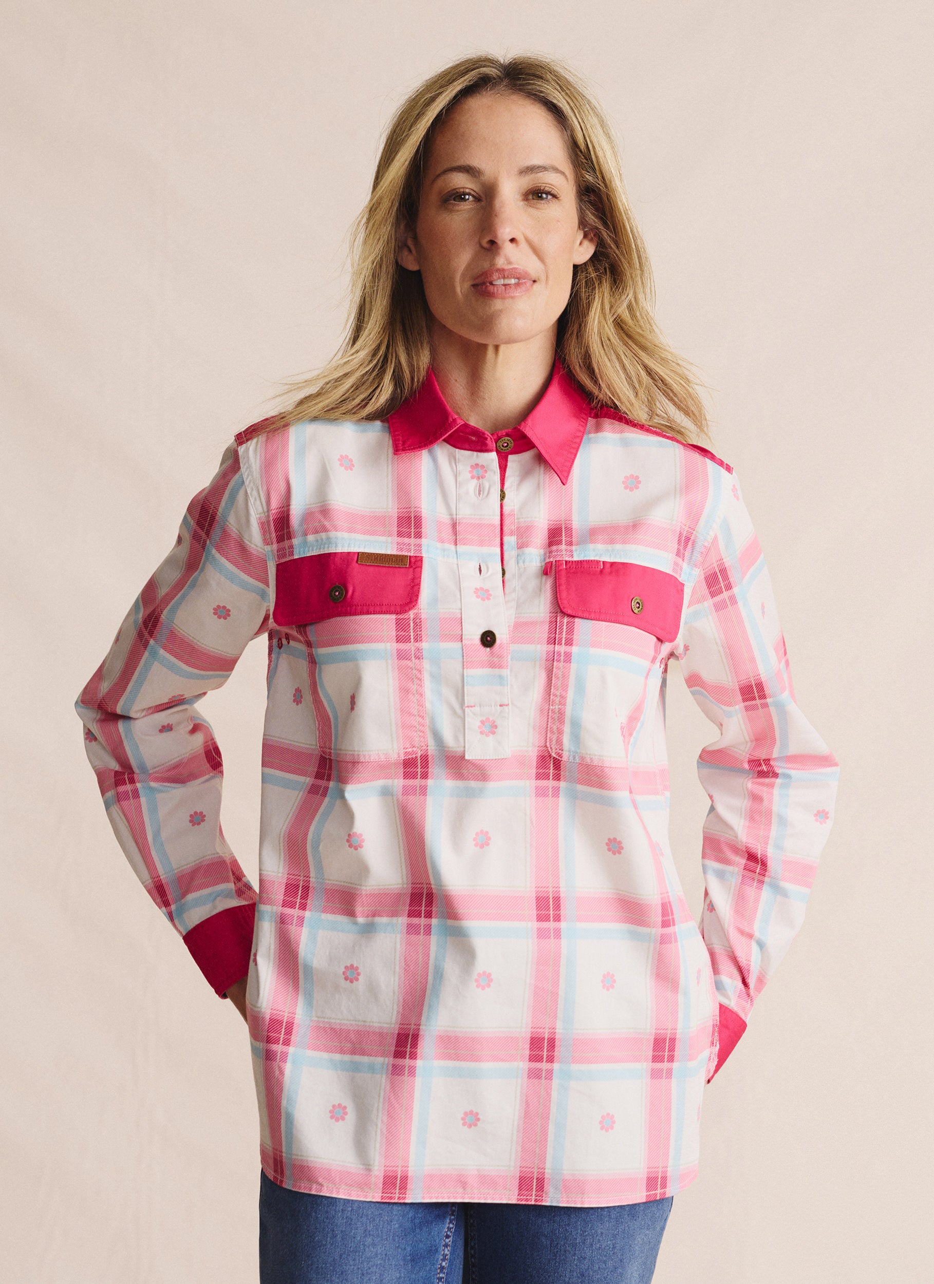 Camfield Half Placket Work Shirt Pink Kidman Clothing camfield-half-placket-work-shirt-pink-kidman-clothing
