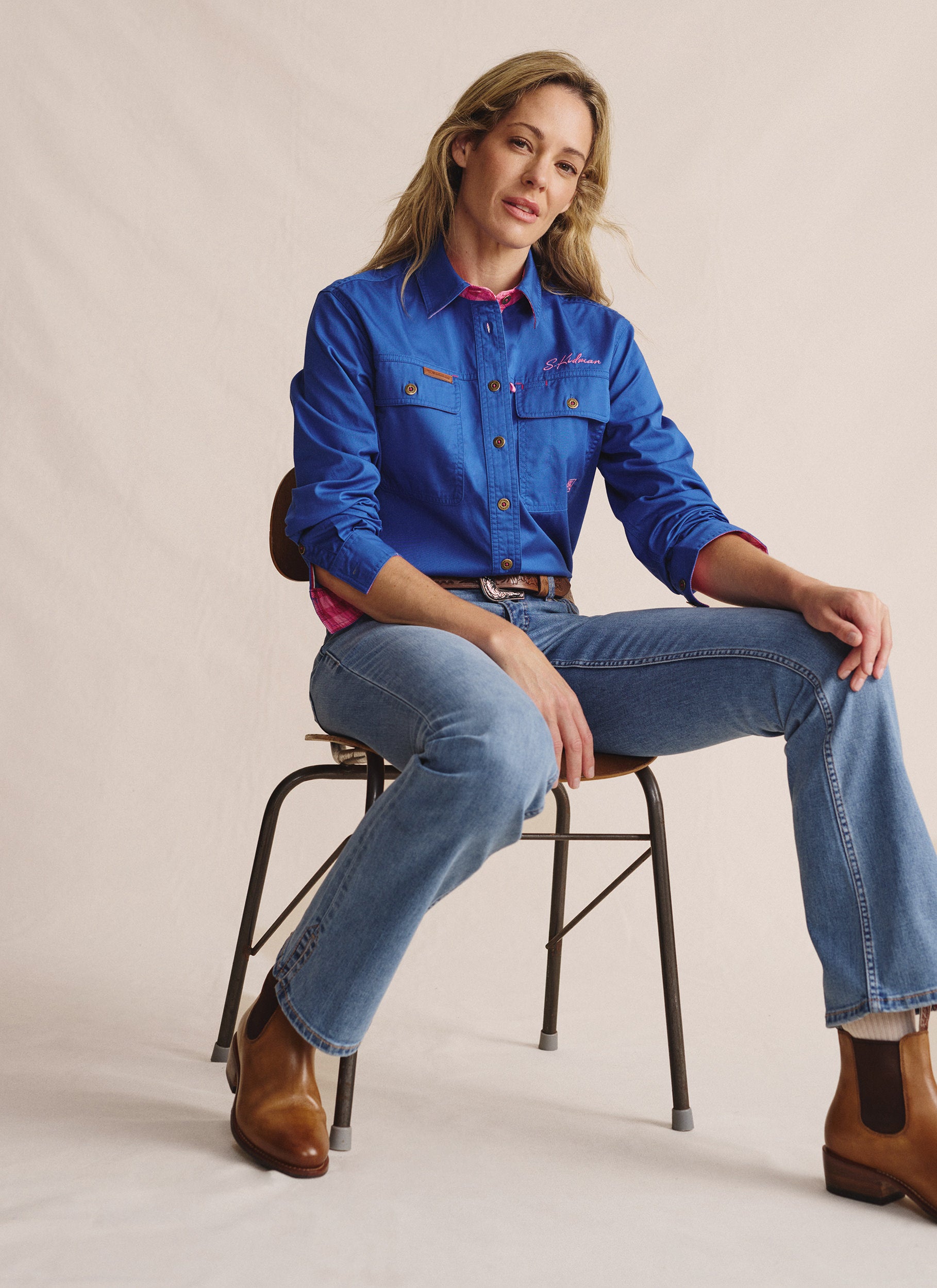 Spencer Full Placket Work Shirt - Mid Blue