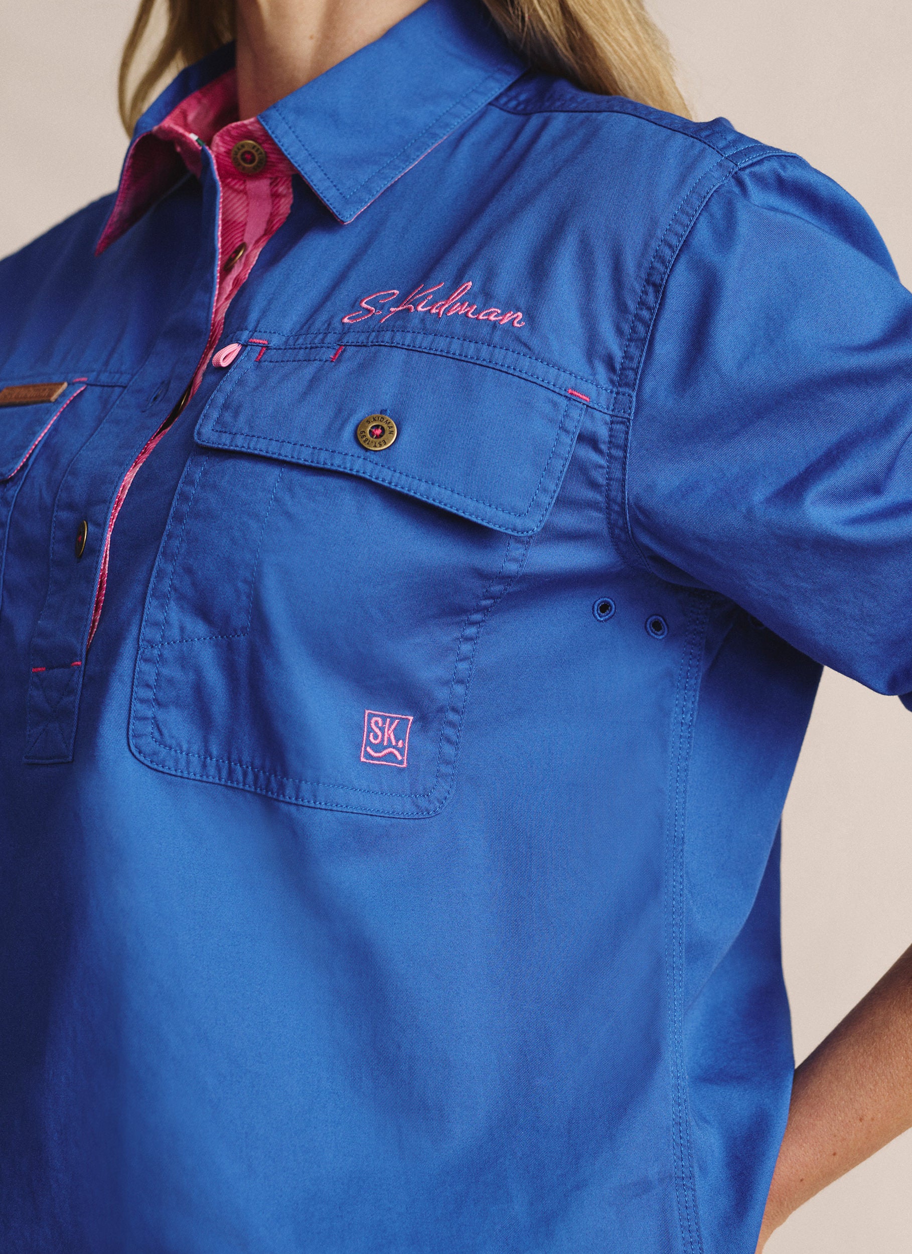Camfield Half Placket Work Shirt - Mid Blue