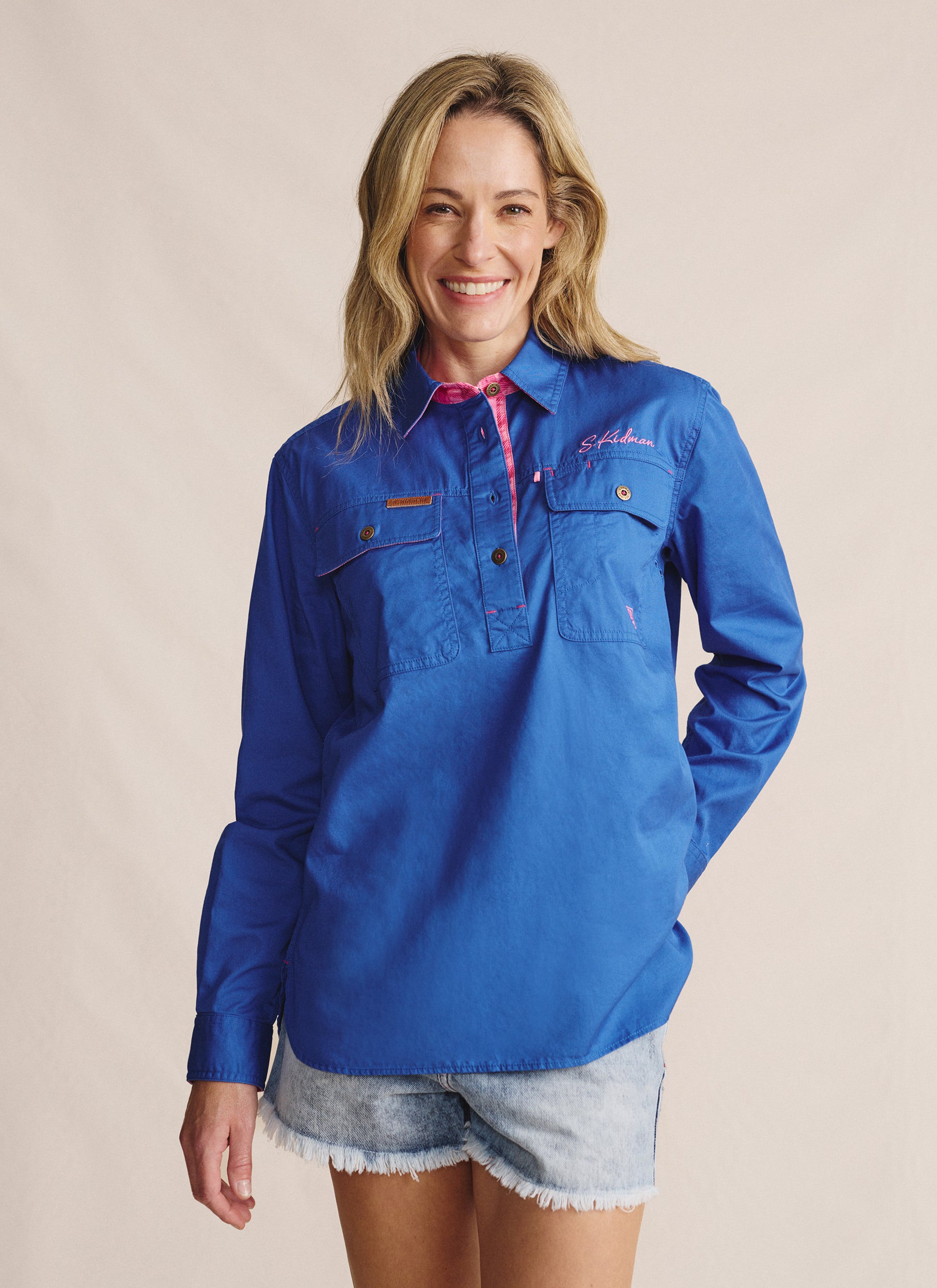 Camfield Half Placket Work Shirt - Mid Blue