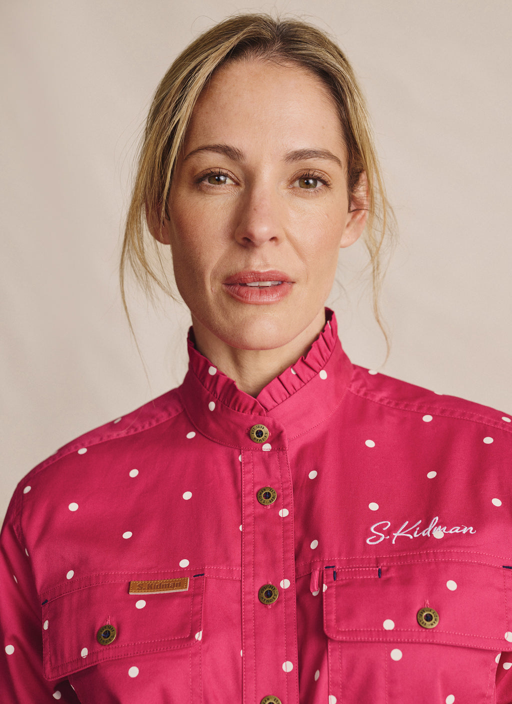 Lilly Pilly Frill Neck Full Placket Work Shirt - Pink