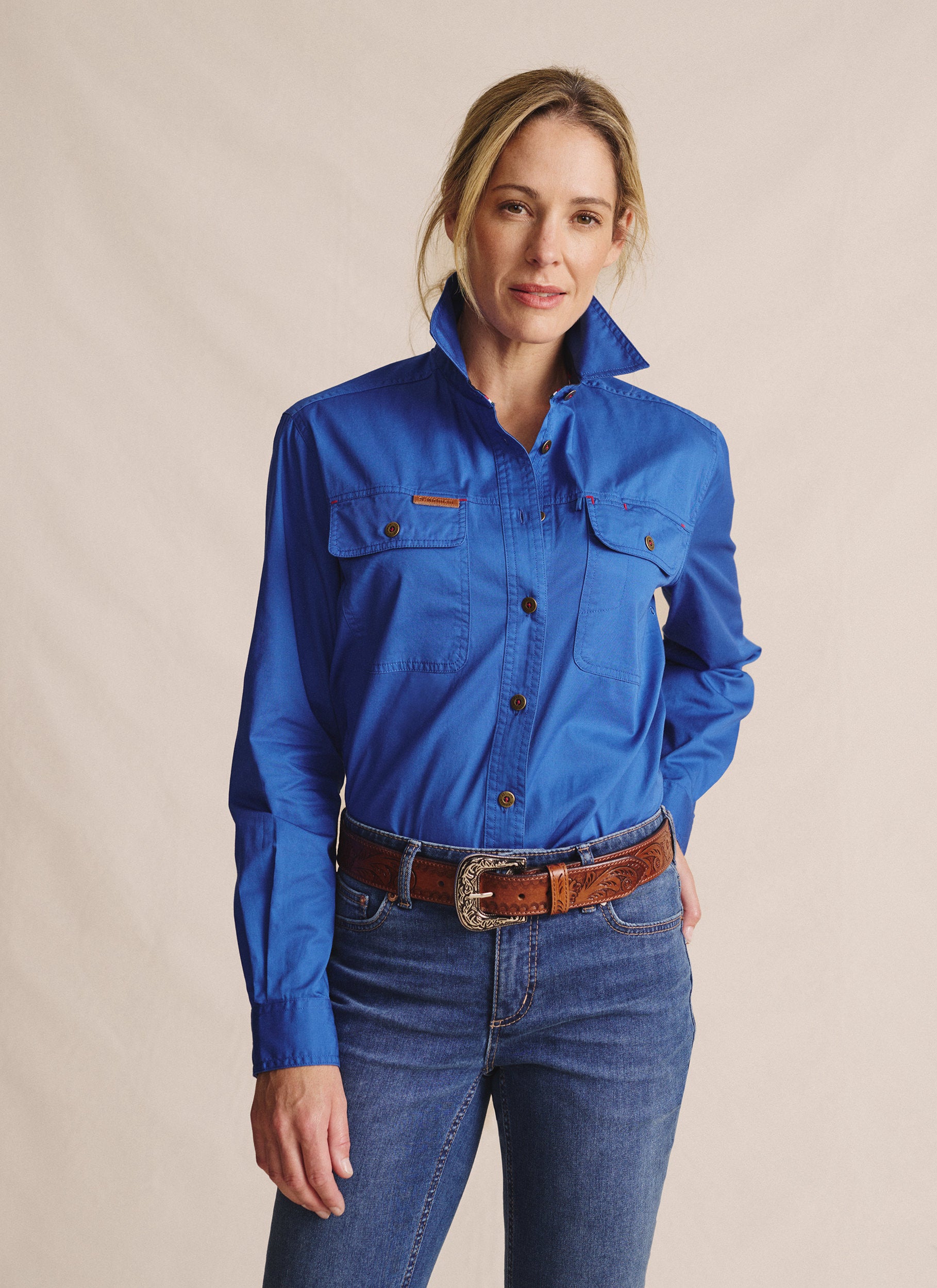 Spencer Full Placket Work Shirt - Mid Blue