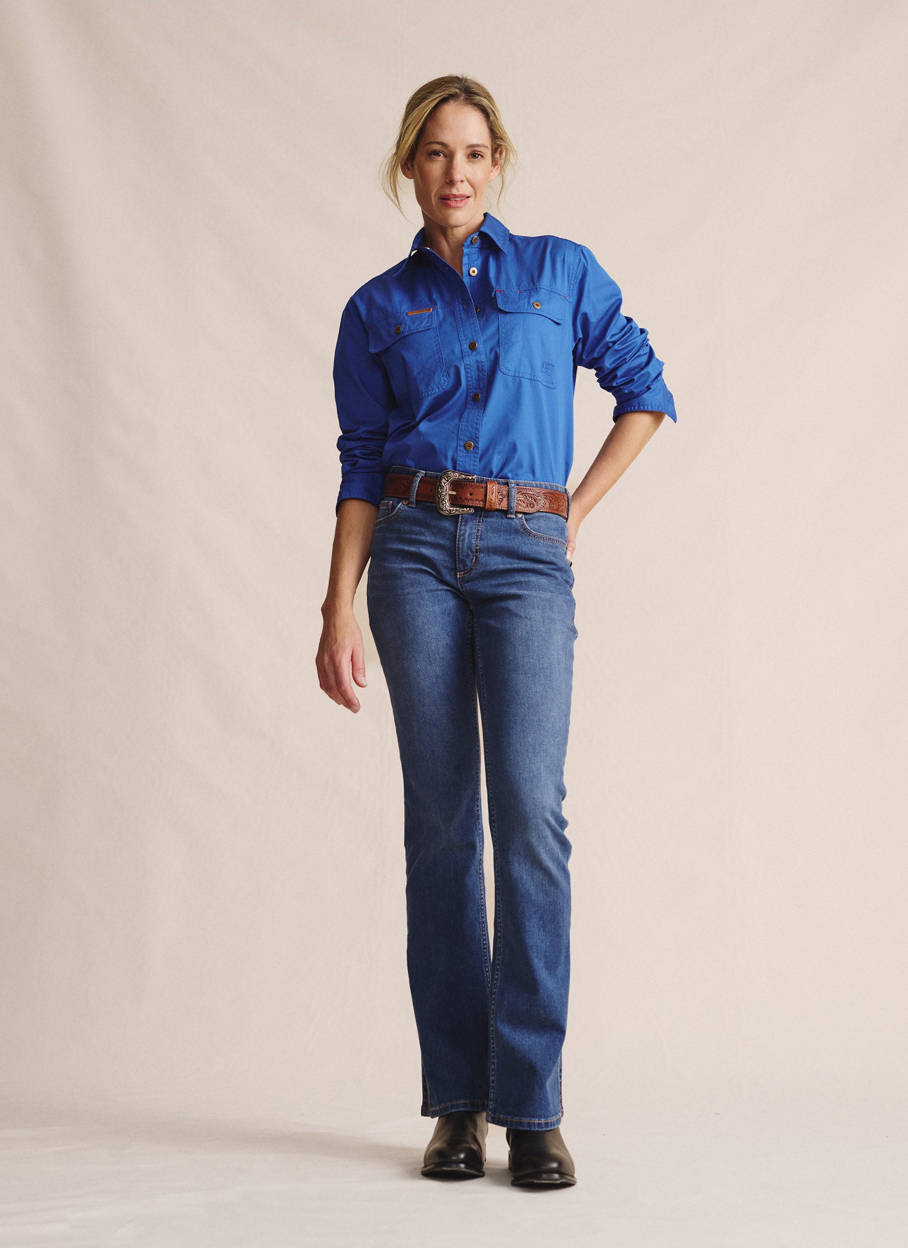 Spencer Full Placket Work Shirt - Mid Blue