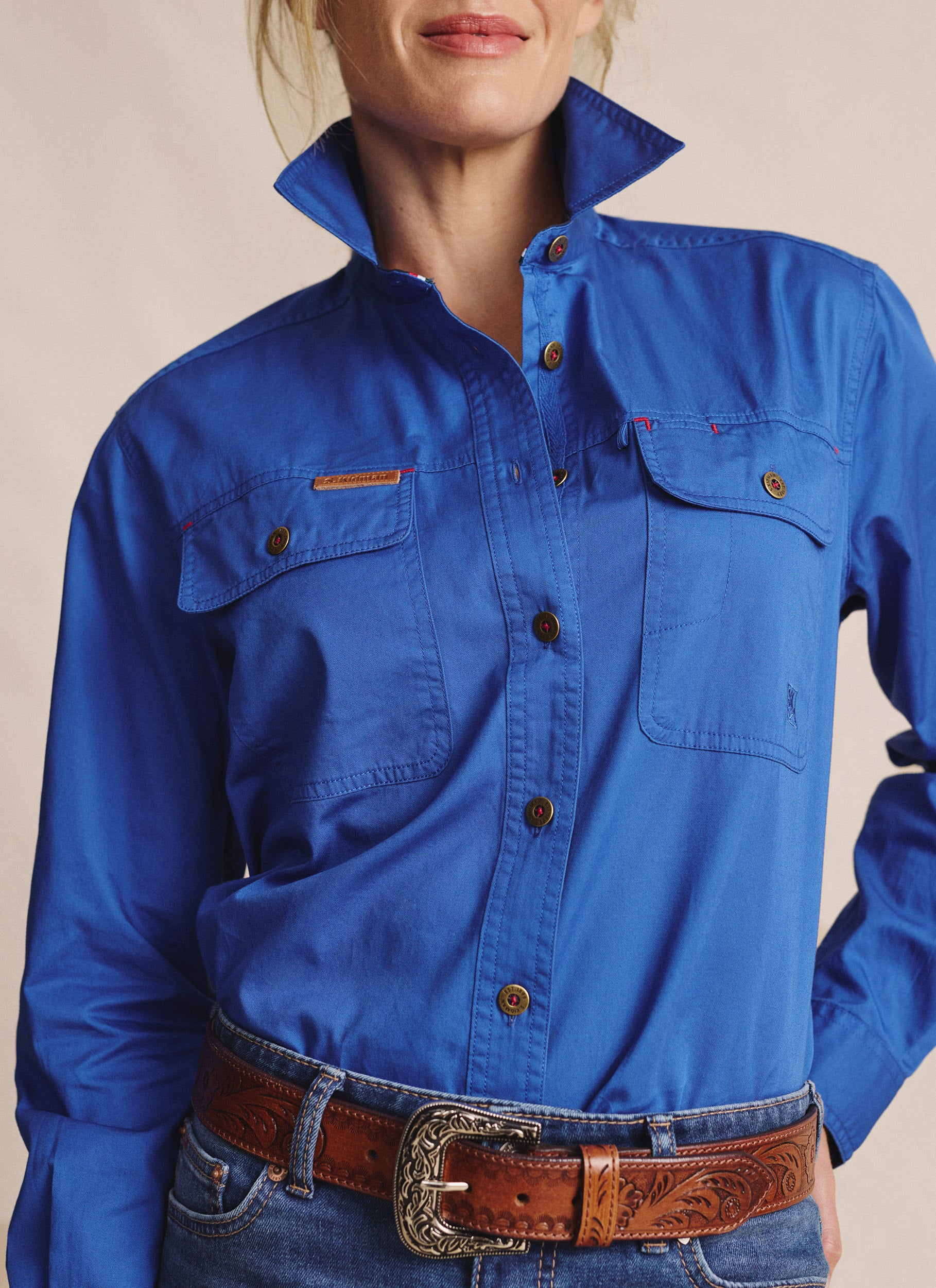 Spencer Full Placket Work Shirt - Mid Blue
