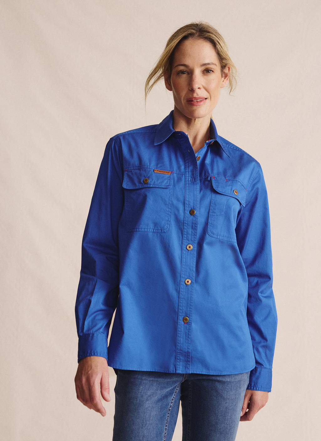 Spencer Full Placket Work Shirt - Mid Blue