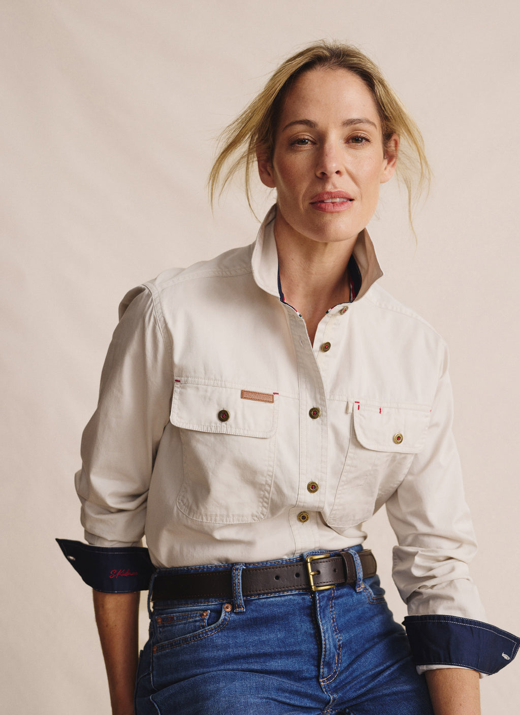 Spencer Full Placket Work Shirt - Stone