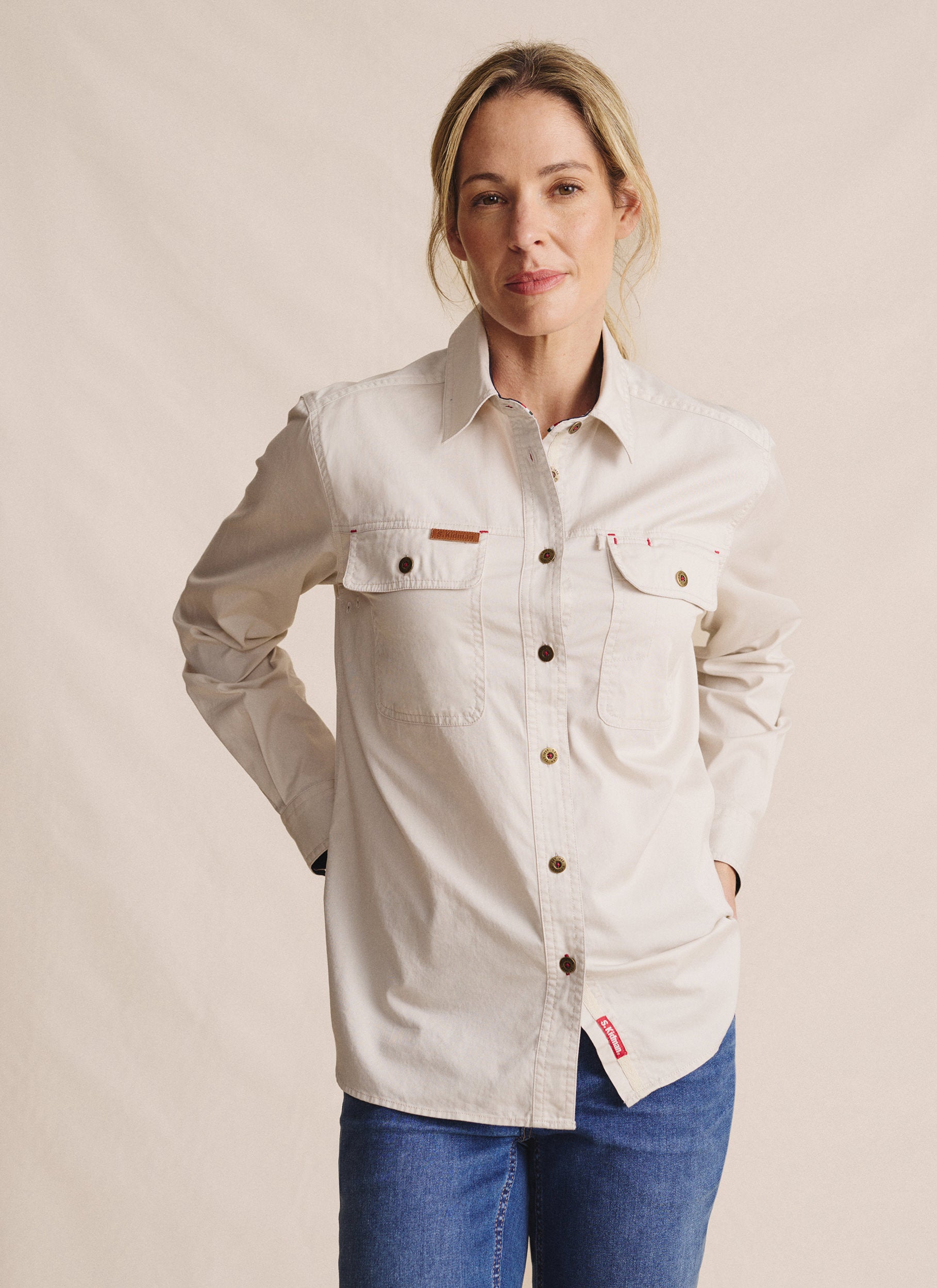 Spencer Full Placket Work Shirt - Stone