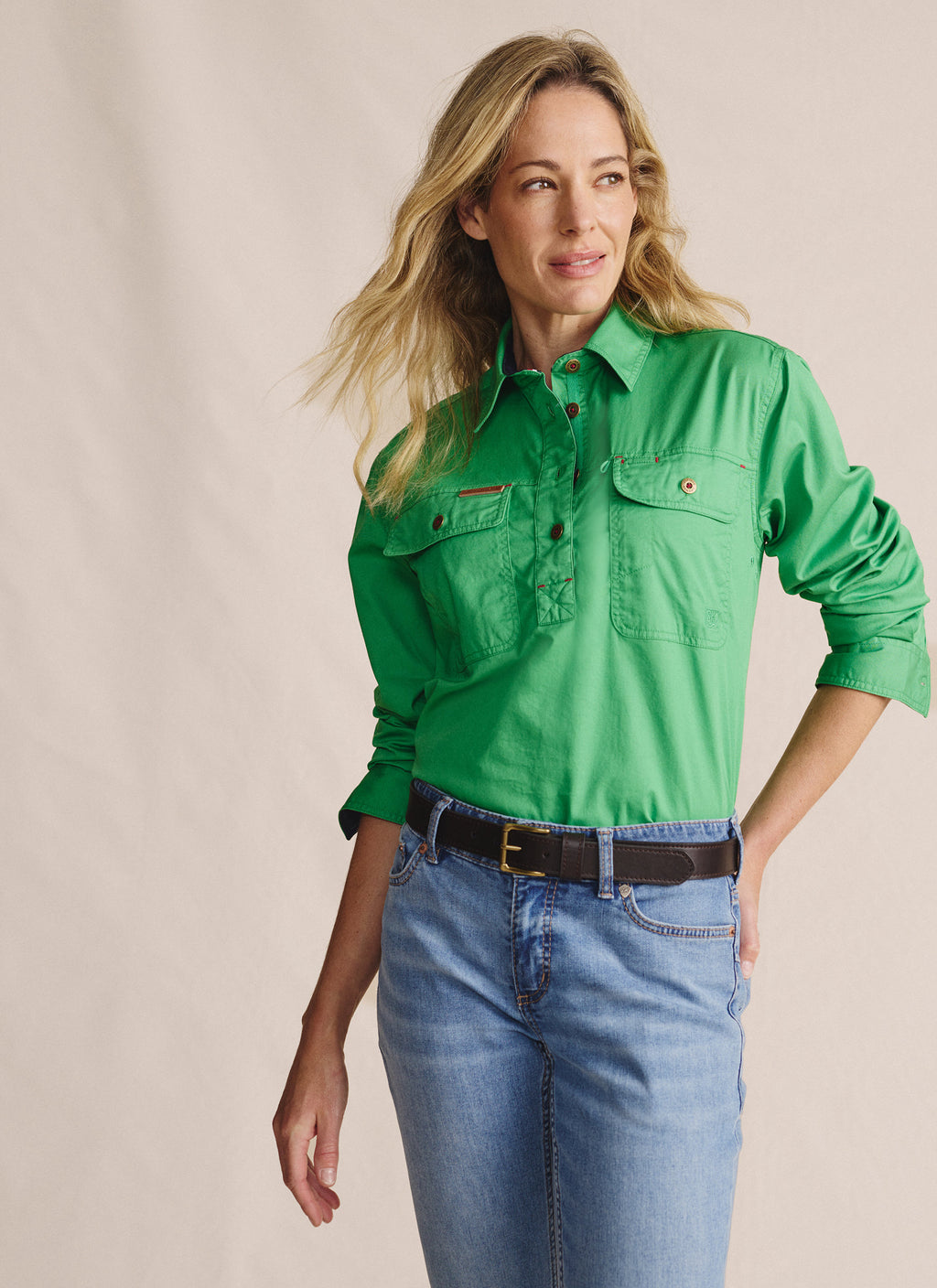 Camfield Half Placket Work Shirt - Green