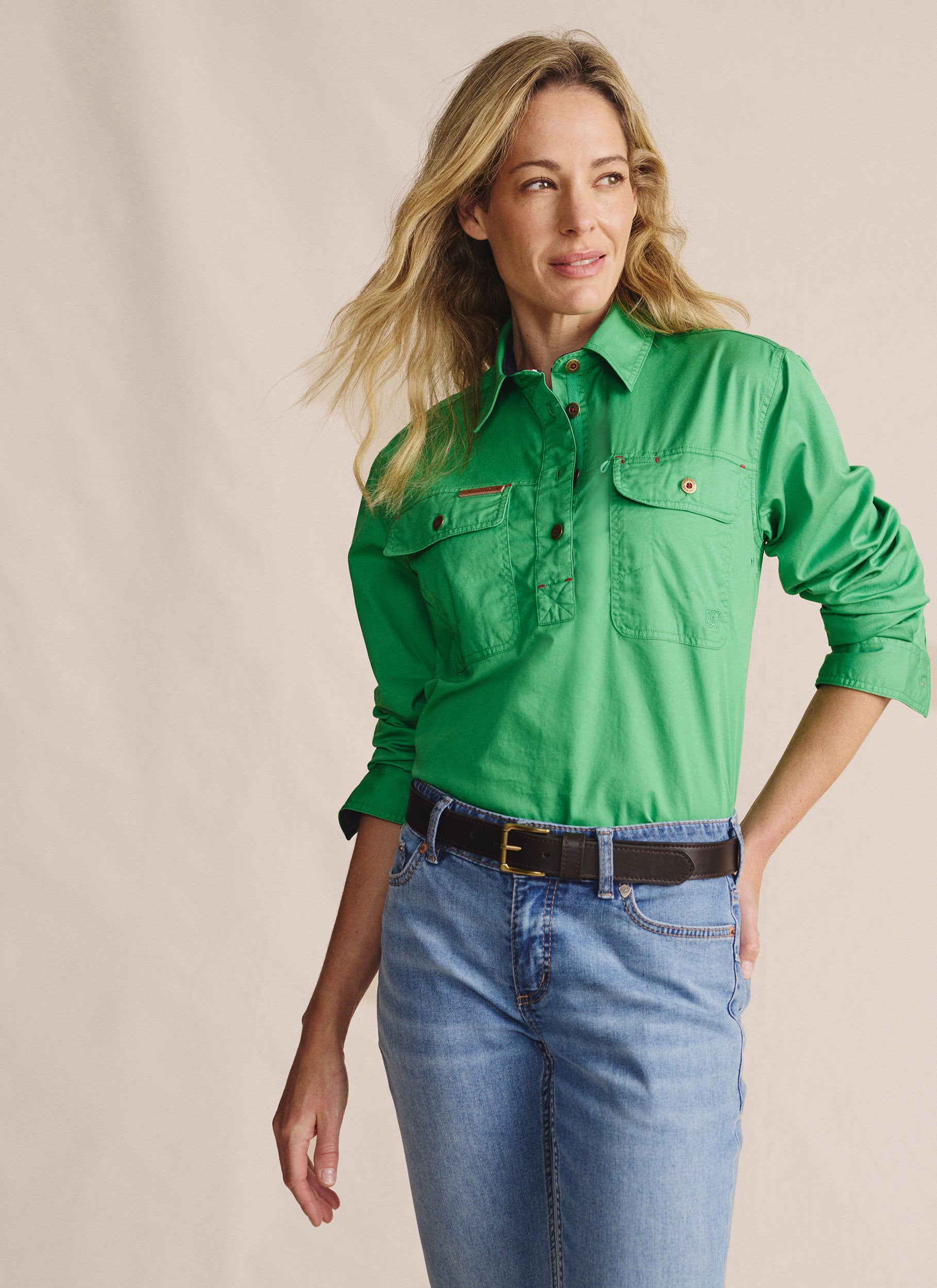 Camfield Half Placket Work Shirt - Green