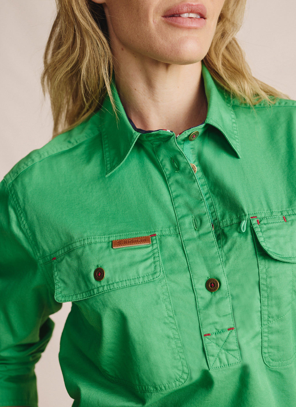 Camfield Half Placket Work Shirt - Green