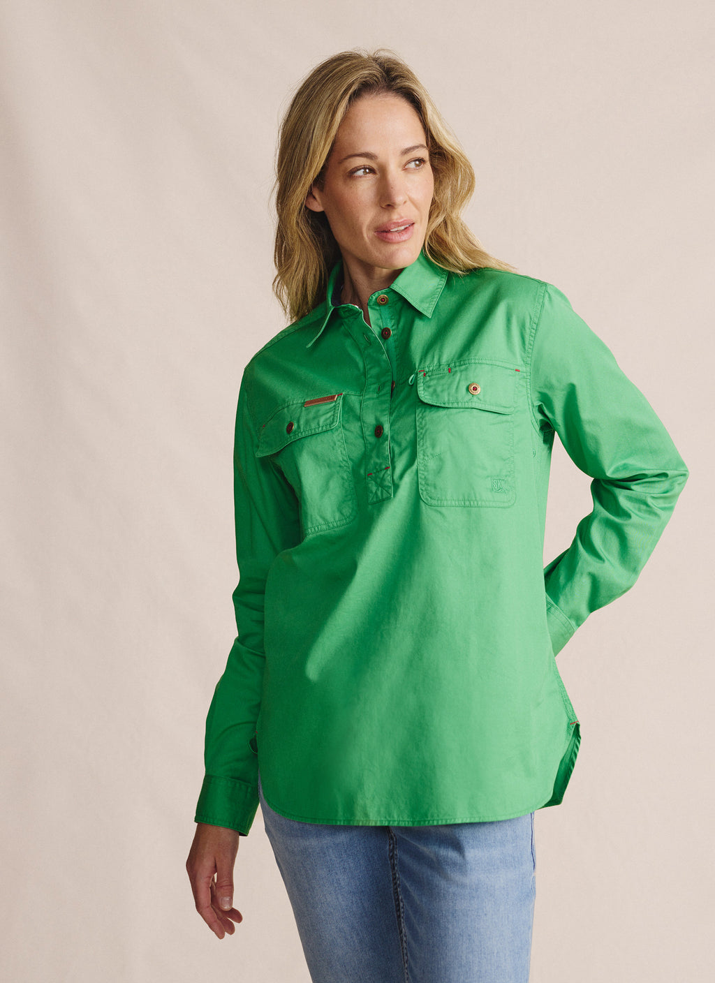 Camfield Half Placket Work Shirt - Green