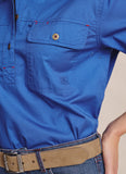 Camfield Half Placket Work Shirt - Mid Blue