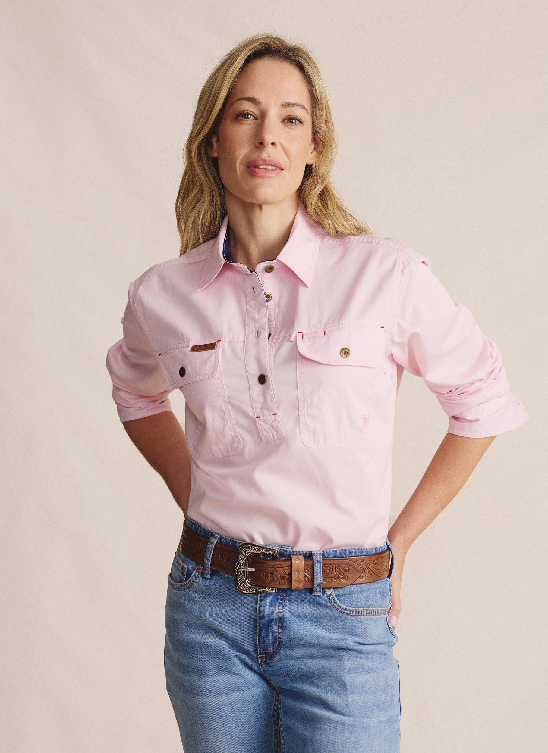 Camfield Half Placket Work Shirt - Pale Pink