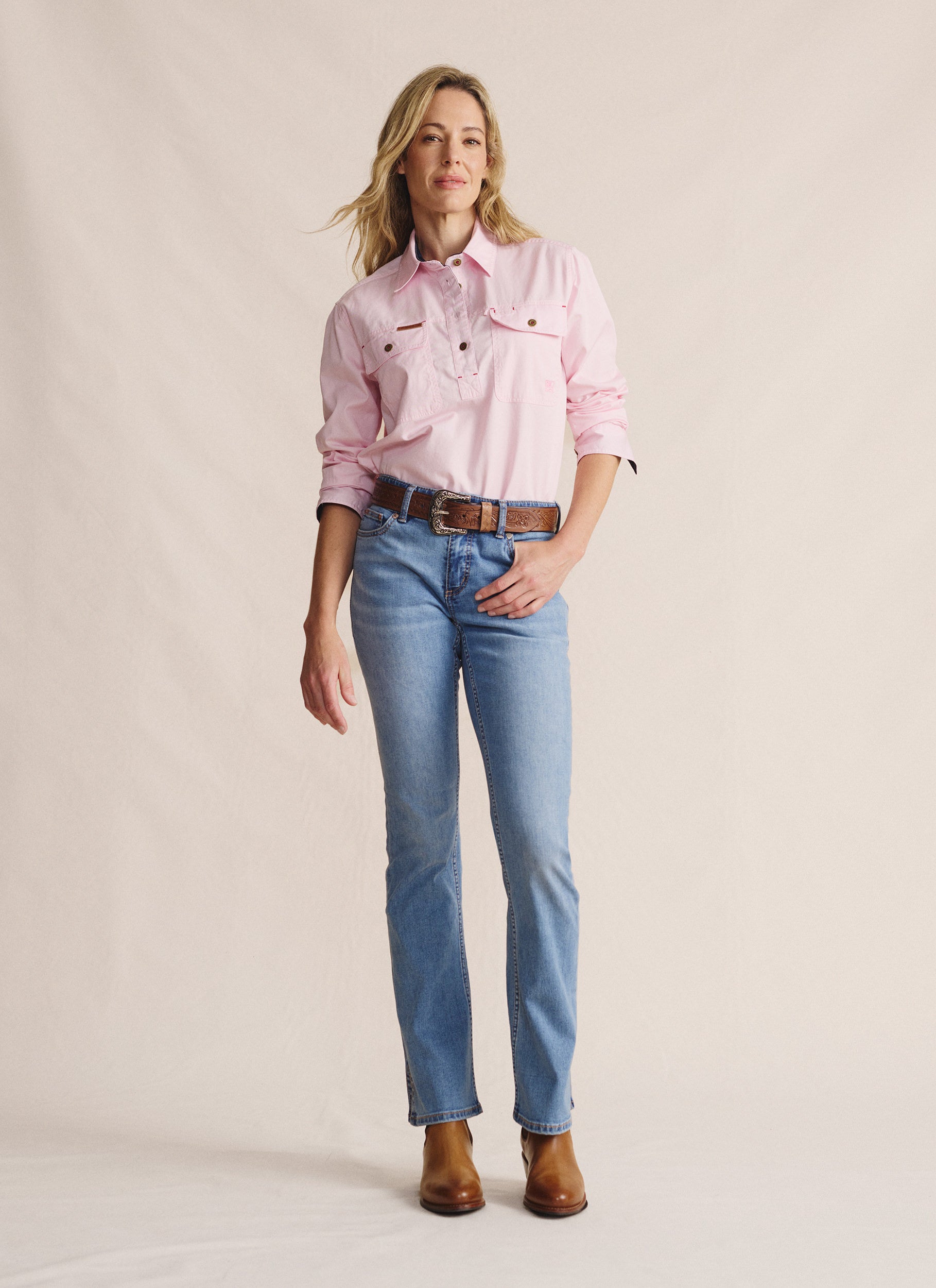 Camfield Half Placket Work Shirt - Pale Pink