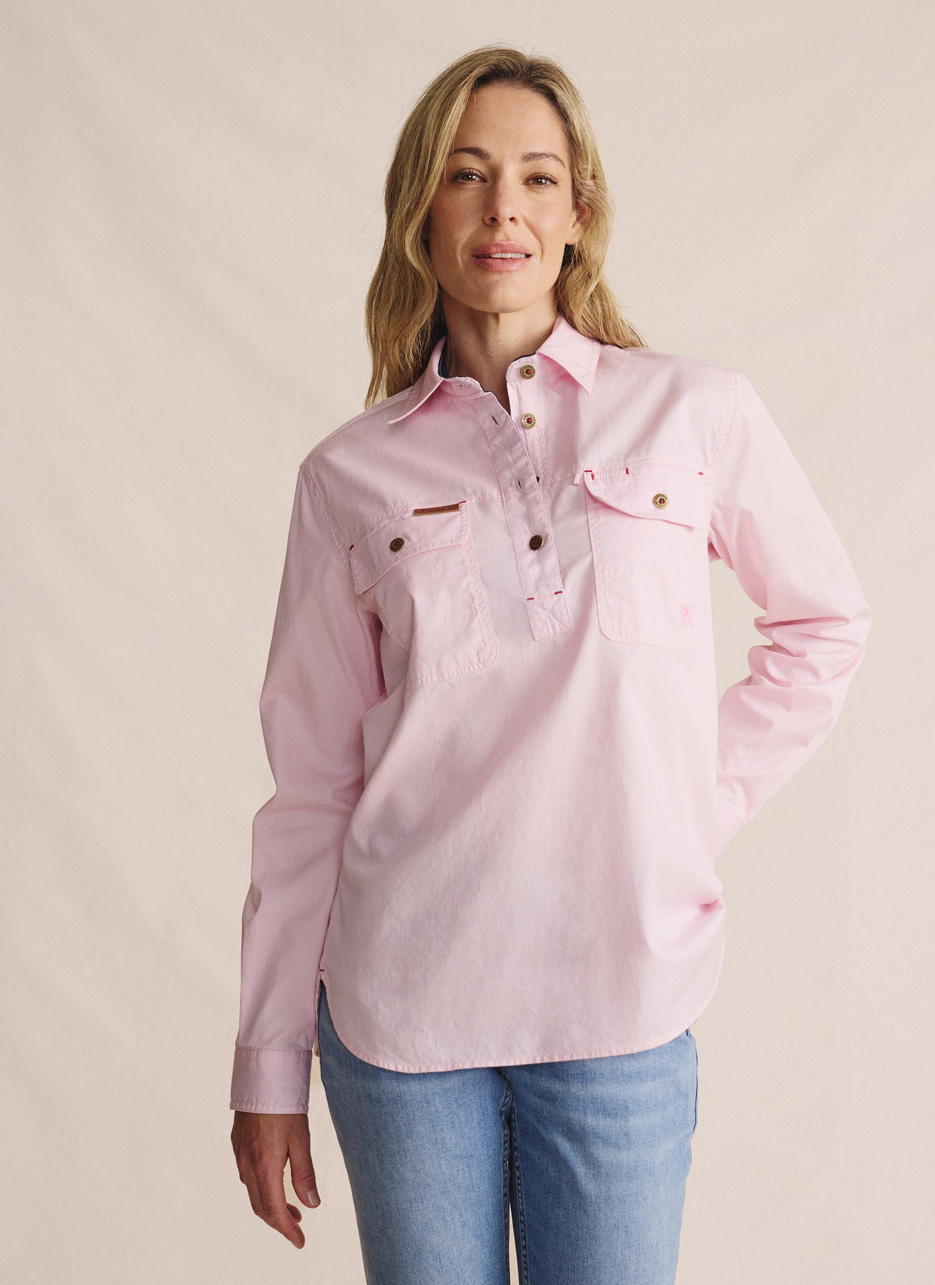 Camfield Half Placket Work Shirt - Pale Pink